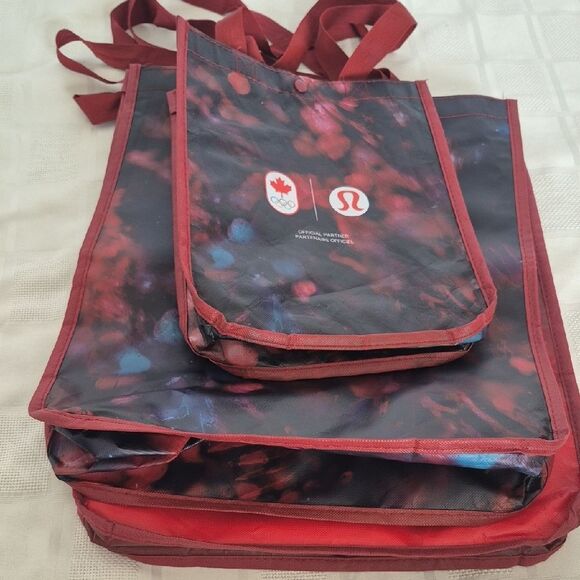 Lululemon Athletica Red and Black Tote Reusable Bag Trio Bundle Of 3 Bags - Picture 15 of 16